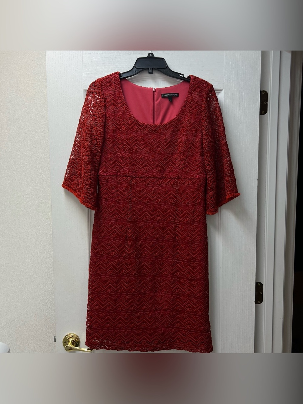 Chris McLaughlin Rust Red Lace Overlay Mini Dress Sz 12